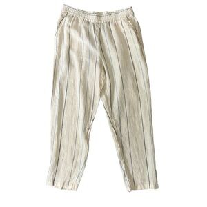 C&C California Ivory Striped Linen Pull On Pants Tapered Leg Coastal